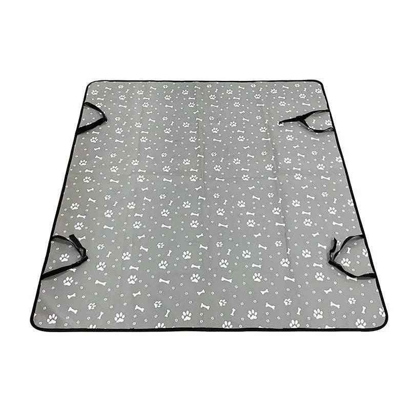 Cloth car pet mat for rear seat protection in multiple colours and dog-themed prints.