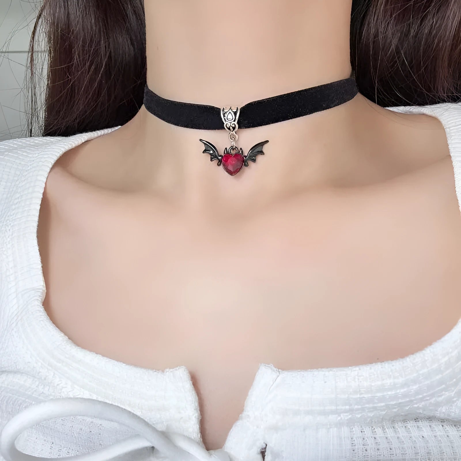 Red Diamond Bat Halloween collar with geometric bat shape and cloth chain choker style