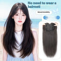 Full-head wig with long straight black layered hair and brown black bangs