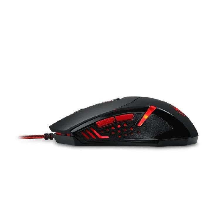 Black red USB wired gaming mouse with six buttons on ergonomic design