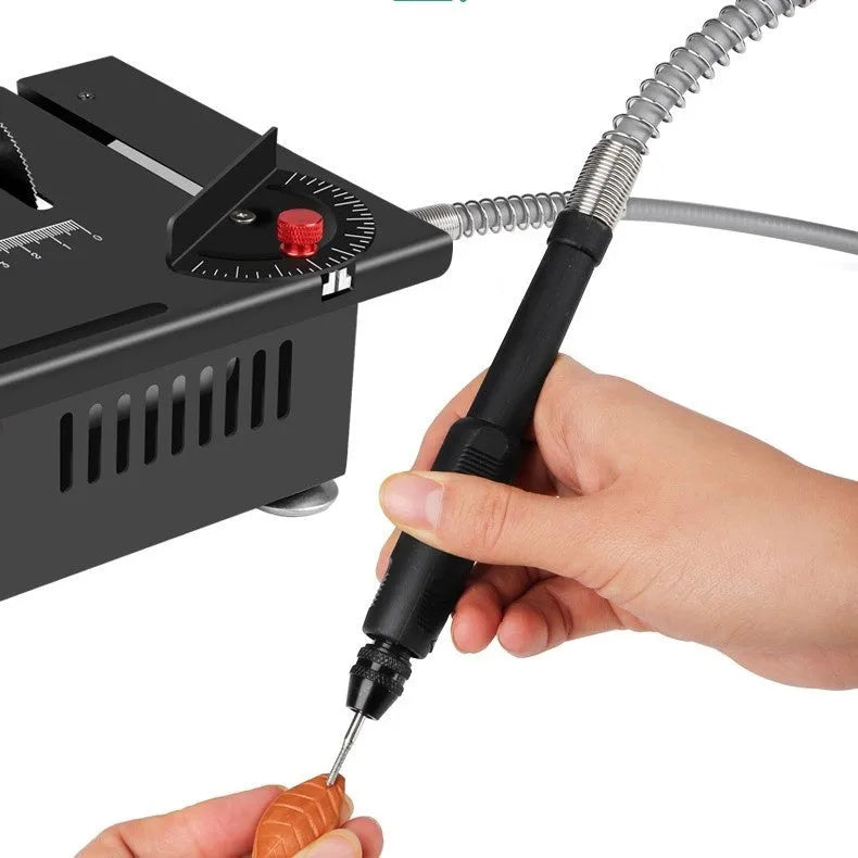 Lithium ion micro household desktop saw with metal construction and angle package for portable cutting