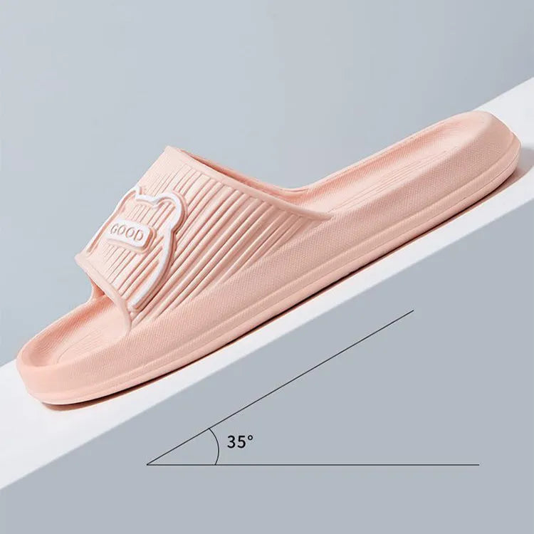 Cartoon bear EVA slippers in lemon yellow, open toe, non-slip sole, for bathroom house use