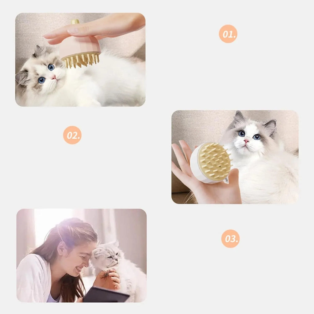 Green pink white pet shampoo massage brush with drain holes for dog and cat bath grooming