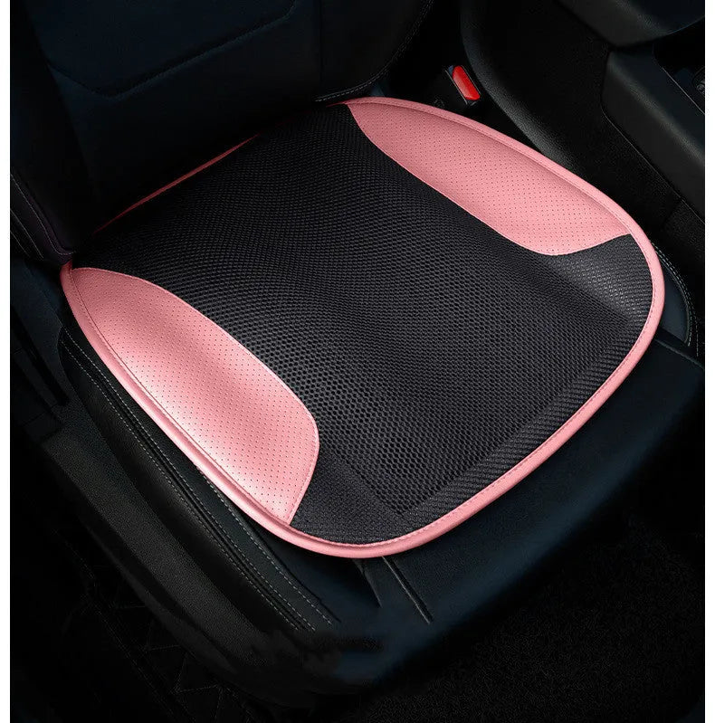 USB ventilated car seat cushion with suede cover in multiple colours, showing fan vents and USB cable.