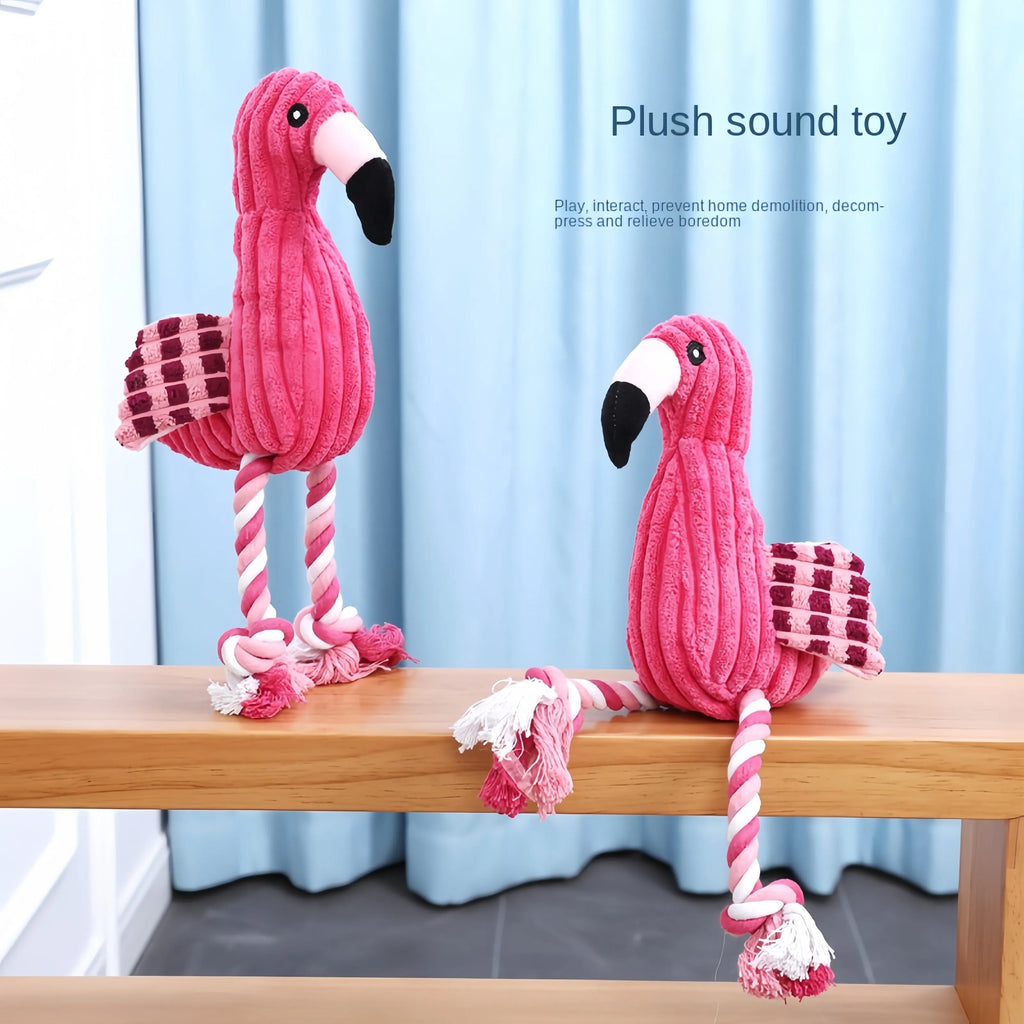 Pink corduroy animal-shaped squeaky plush dog toy for small and large dogs