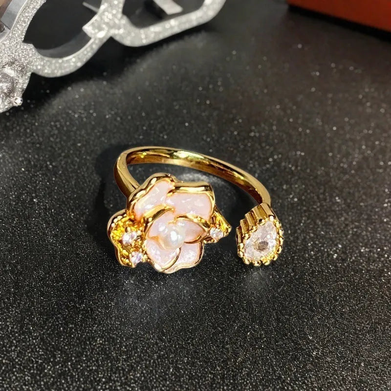 Adjustable copper ring with vintage oil dripping gourd design, zircon inlay, and floral bow shapes in New Chinese style.
