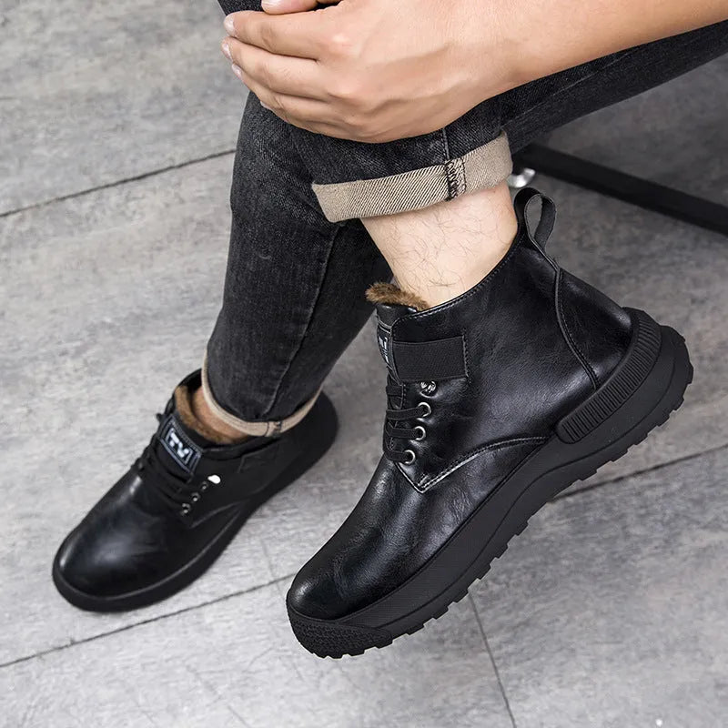 Martin Boots men's high-top platform boots in black or brown with artificial PU upper and rubber sole