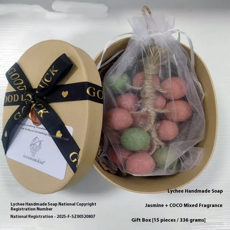 Handmade grape soap bars in black, green, purple and litchi varieties, 120g each
