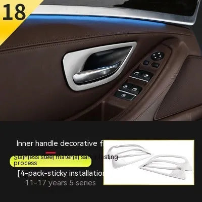 BMW 5 Series interior door handle decorative trim strip kit with four ABS stainless steel frame bars.