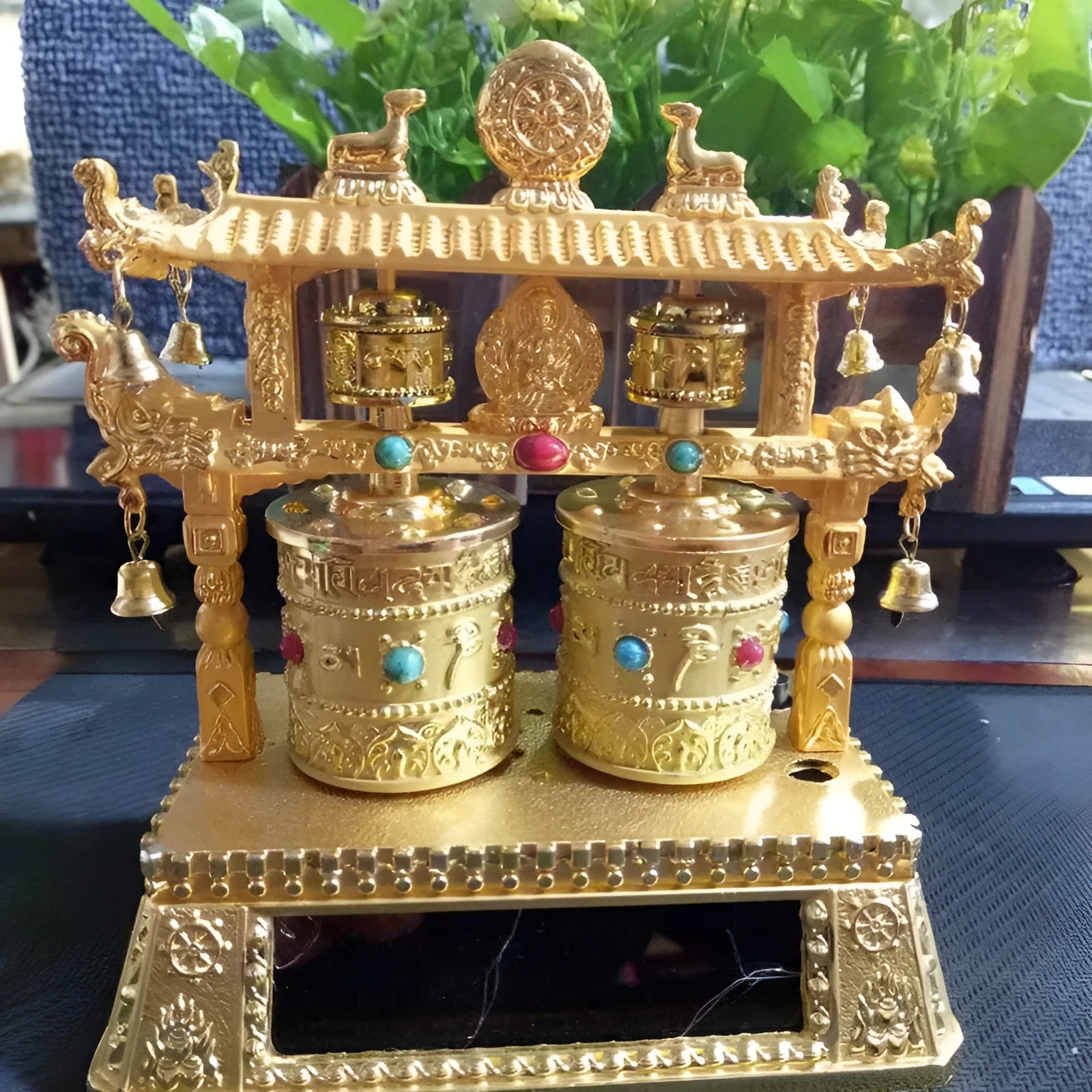 Alloy prayer wheel car interior decorative accessory with traditional Chinese licence plate styling