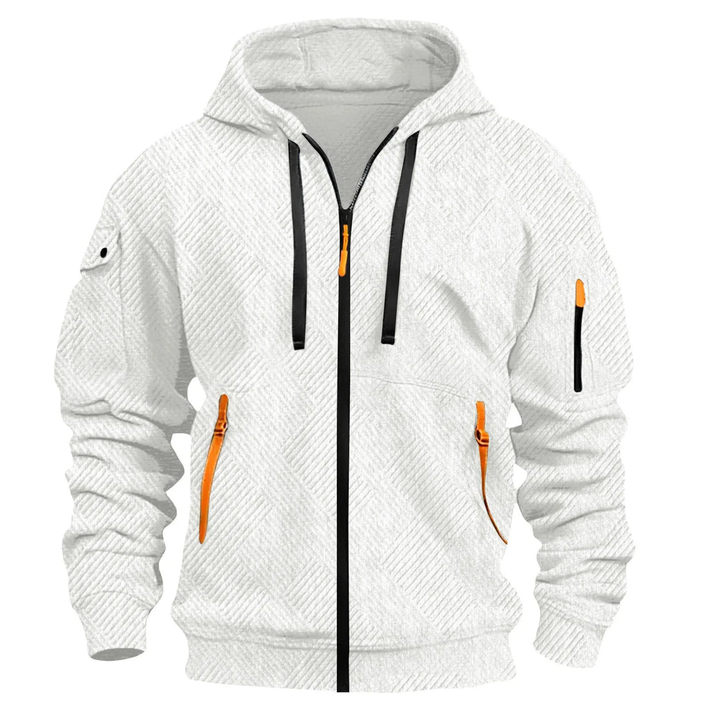 Mens casual hoodie with 3D patch pocket in solid colour, cotton blend fabric, cuff sleeves, unlined, available in six colours