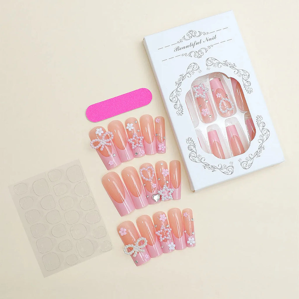 Long water pipe shaped nail art sticker with French spot drill, bow, and love pattern in XB-70-48 colour.