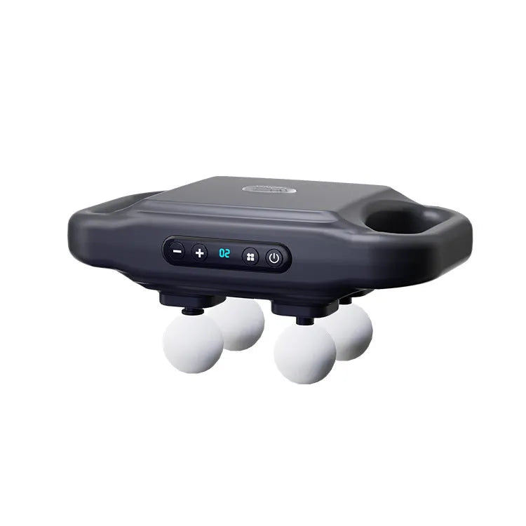 Rechargeable four-head massager in black with multi-gear adjustment and Type-C charging port