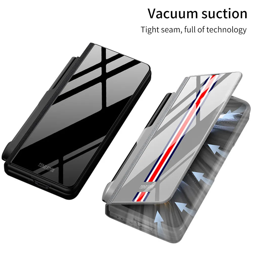 Imitation leather flip glass phone case for Samsung Galaxy Z Fold5 in Cold Mountain Gray colour