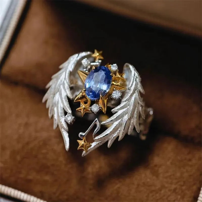 Angel Wings adjustable open mouth ring with geometry shape in alloy material