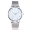 Simple ladies quartz watch with alloy case and stainless steel strap on wrist