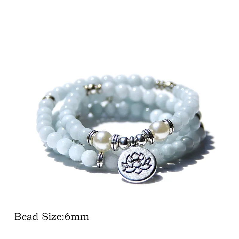 Women's vintage natural stone bracelet with a geometric lotus design in multiple colours.