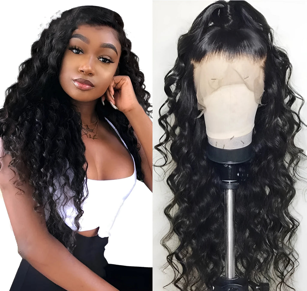 Black small curly chemical fibre front lace wig with breathable cap and adjustable buckles