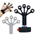 Black and grey silicone finger flexion extension trainer with adjusting belt