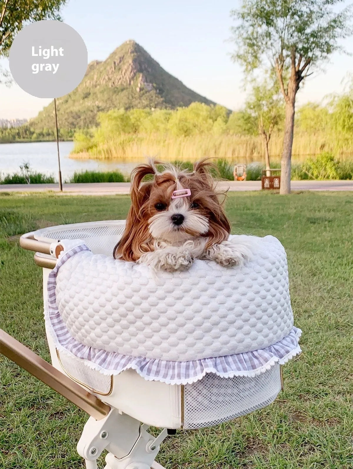 Pet stroller three-piece set showing removable cotton towel, cushion and pillow for cats and dogs