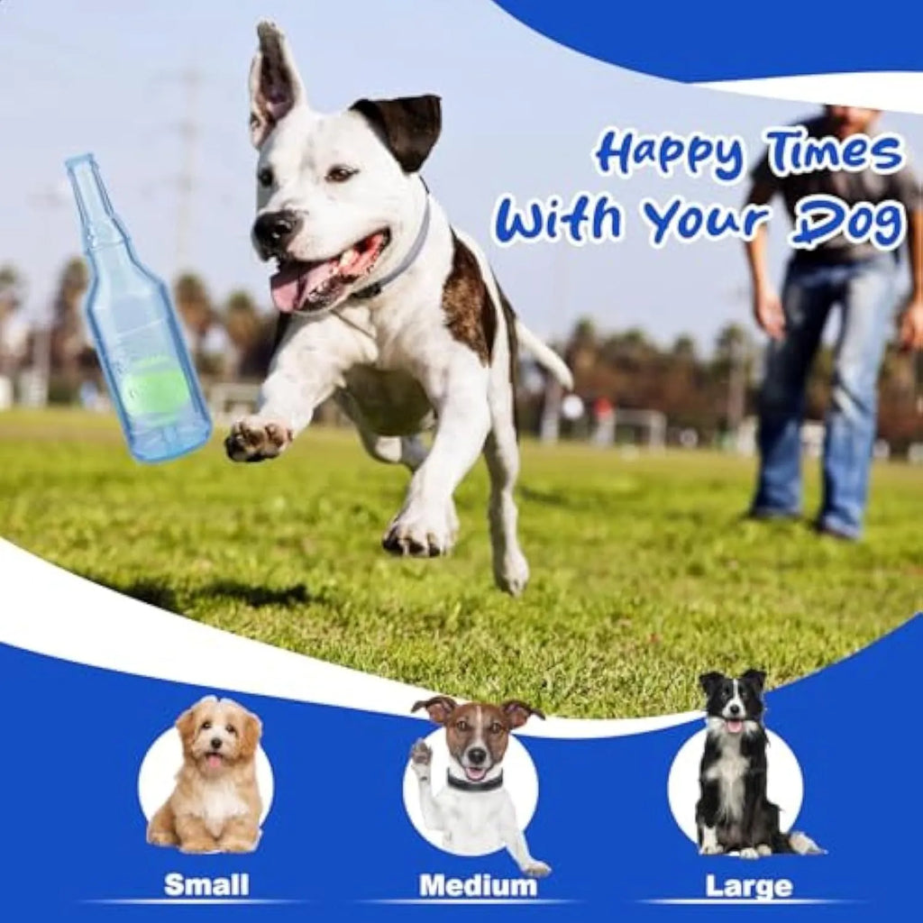 Blue green and red squeaky water bottle shaped dog chew toy for aggressive chewers