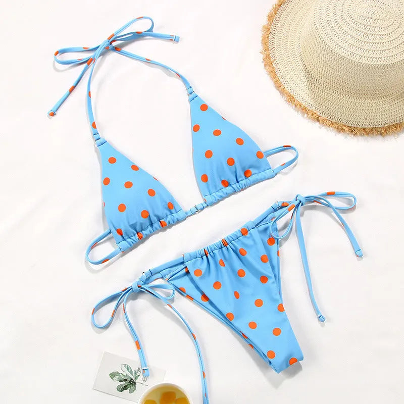 Women's polka dot print split swimsuit bikini set in multiple colour options