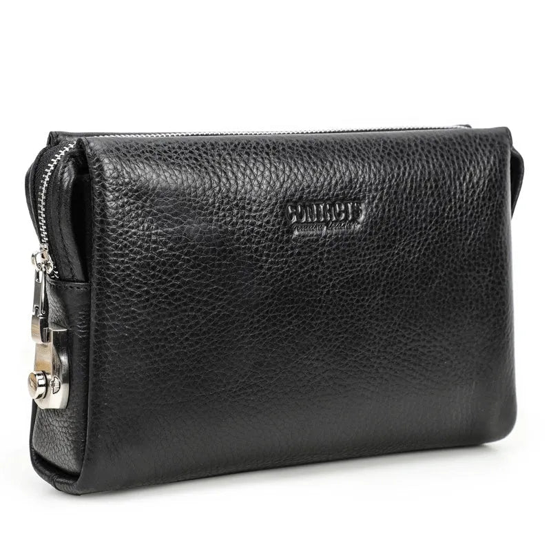 Black Angel genuine first layer cattlehide leather men's wallet in solid colour with waterproof and anti-theft features