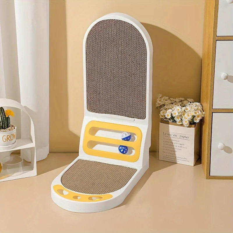 L-shaped vertical cat scratching board in grey, green, or white, showing thickened scratching surface.