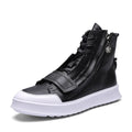 Men's black PU leather winter ankle boots in high-top sneaker style with microfibre upper