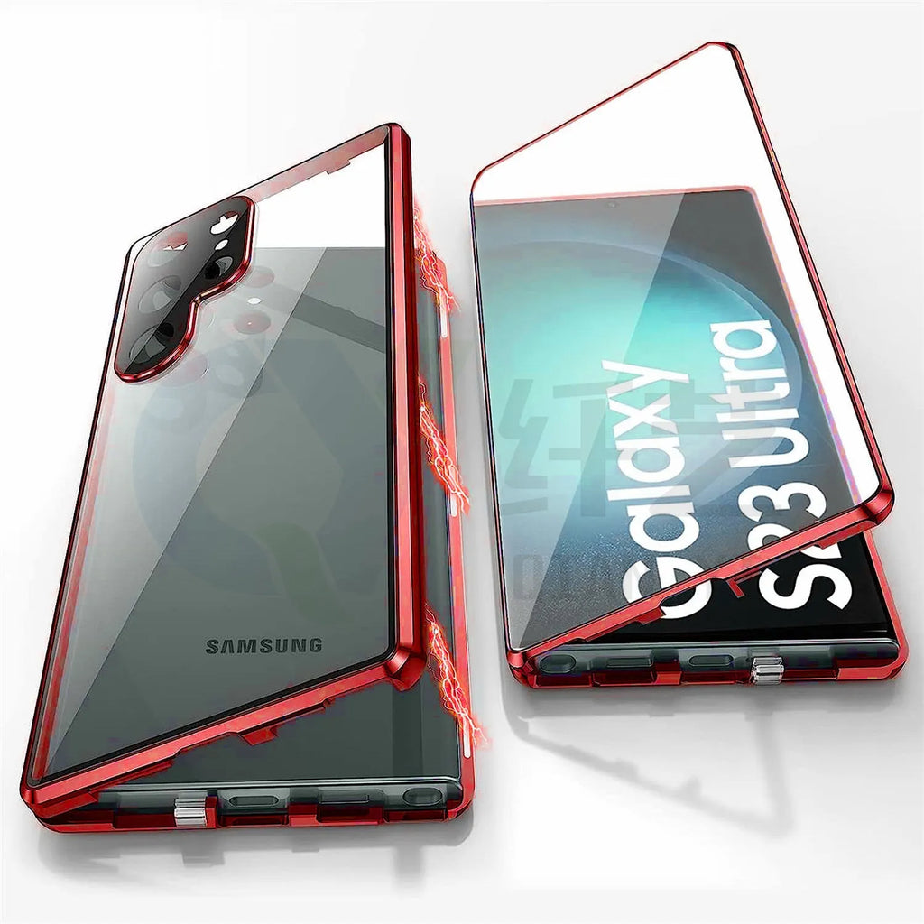 Peep-proof magnetic mirror phone case for Samsung S24 Ultra in black metal construction
