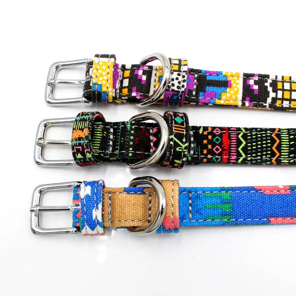 Double-layer canvas dog collar with reflective stripe in red colour on white background