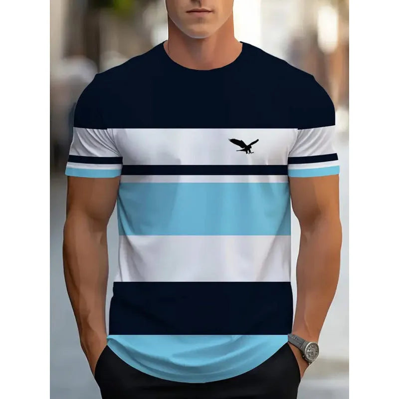Men's loose fit short sleeve T-shirt with digital 3D printing stripes pattern in various colour styles