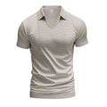 Men's loose fit V-neck t-shirt in cotton blend fabric showing short sleeves and solid colour design