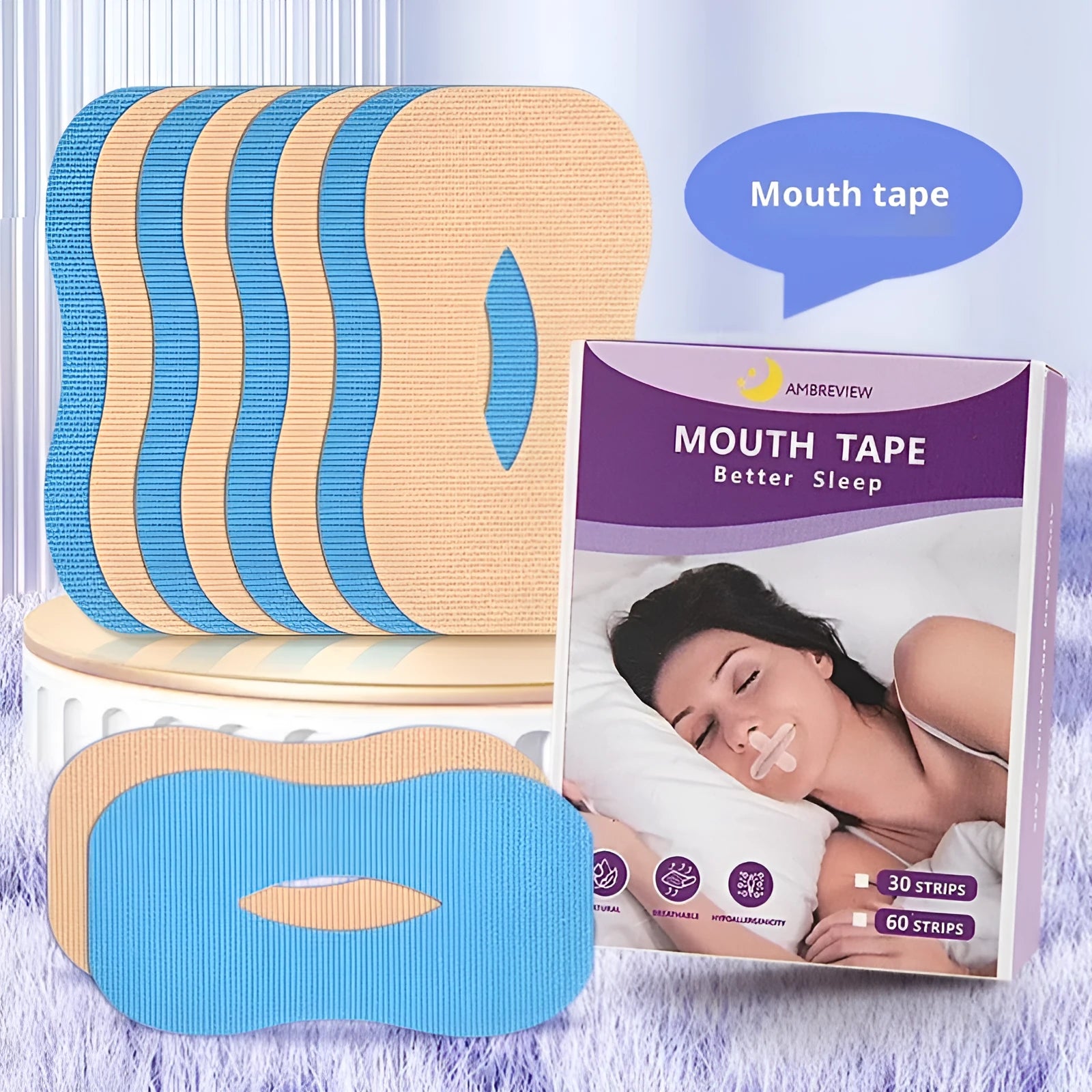 Cotton O-shaped anti-snoring patch 30 pieces in skin colour and light blue box
