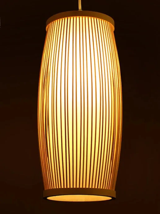 Natural bamboo woven plait lamp with E27 holder for hall or staircase decoration.
