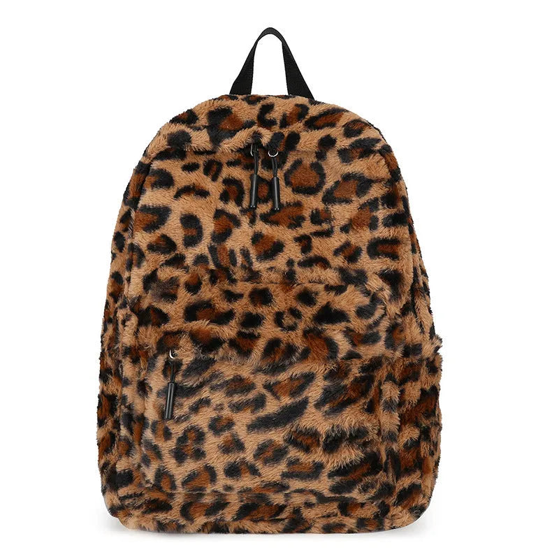 Fall cute plush student backpack with three-dimensional pocket in cow style colour