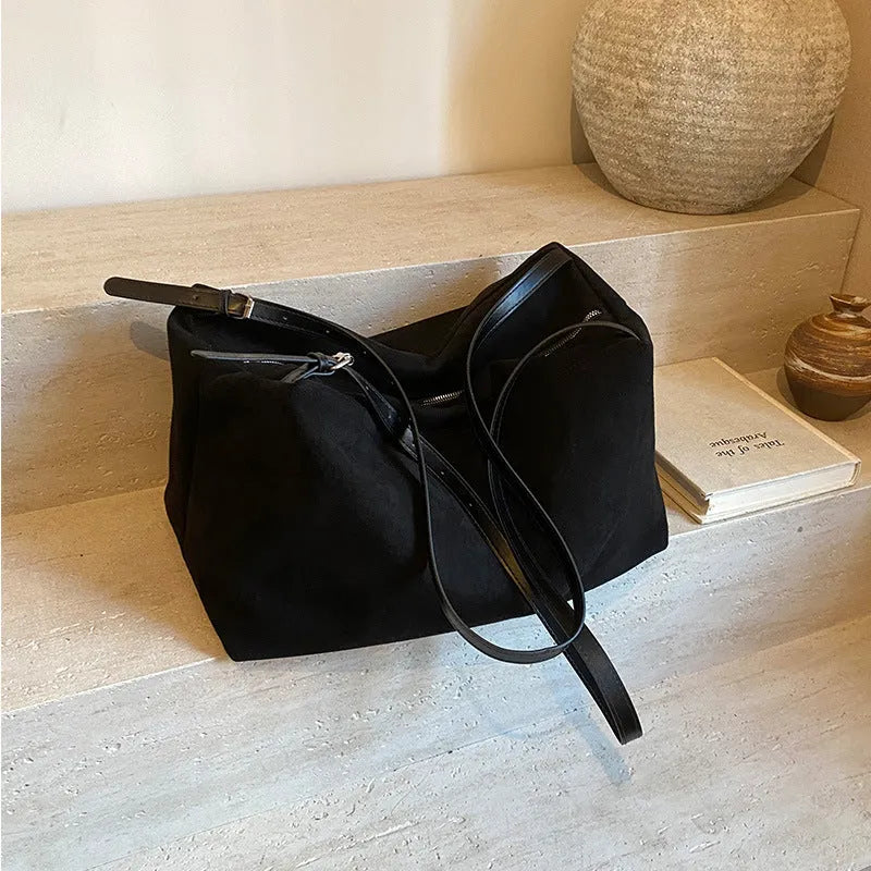 Women's large capacity suede pillow shoulder bag available in black, brown, coffee, khaki colours