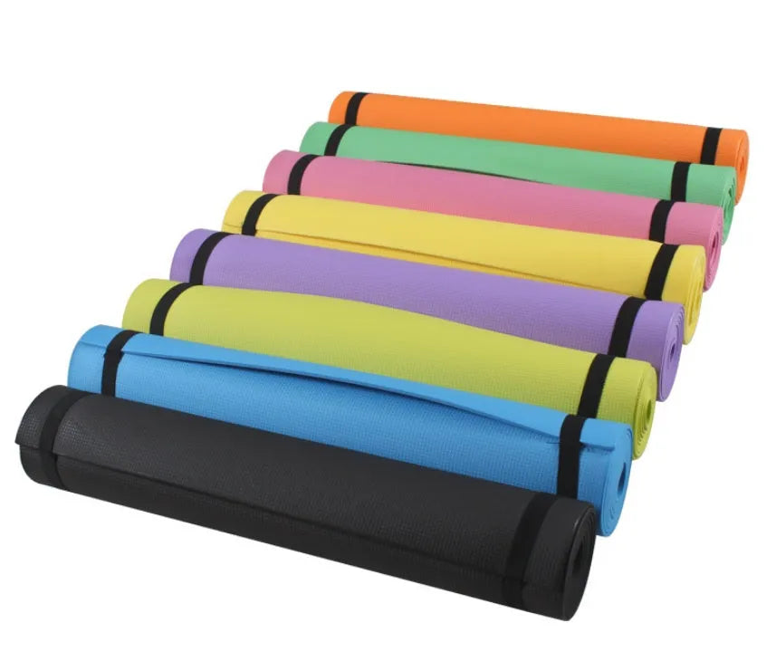 EVA composite yoga mat in multiple colours showing 4mm and 6mm thickness options