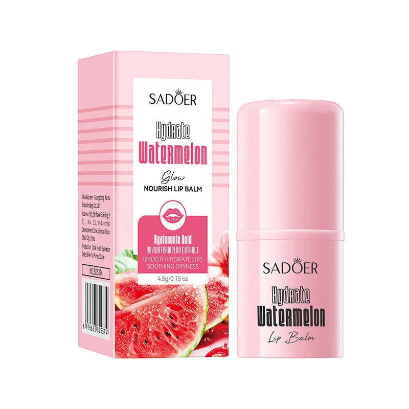 Anti-chapped moisturising lipstick stick in packaging, shown with variants like avocado and cherry blossom.