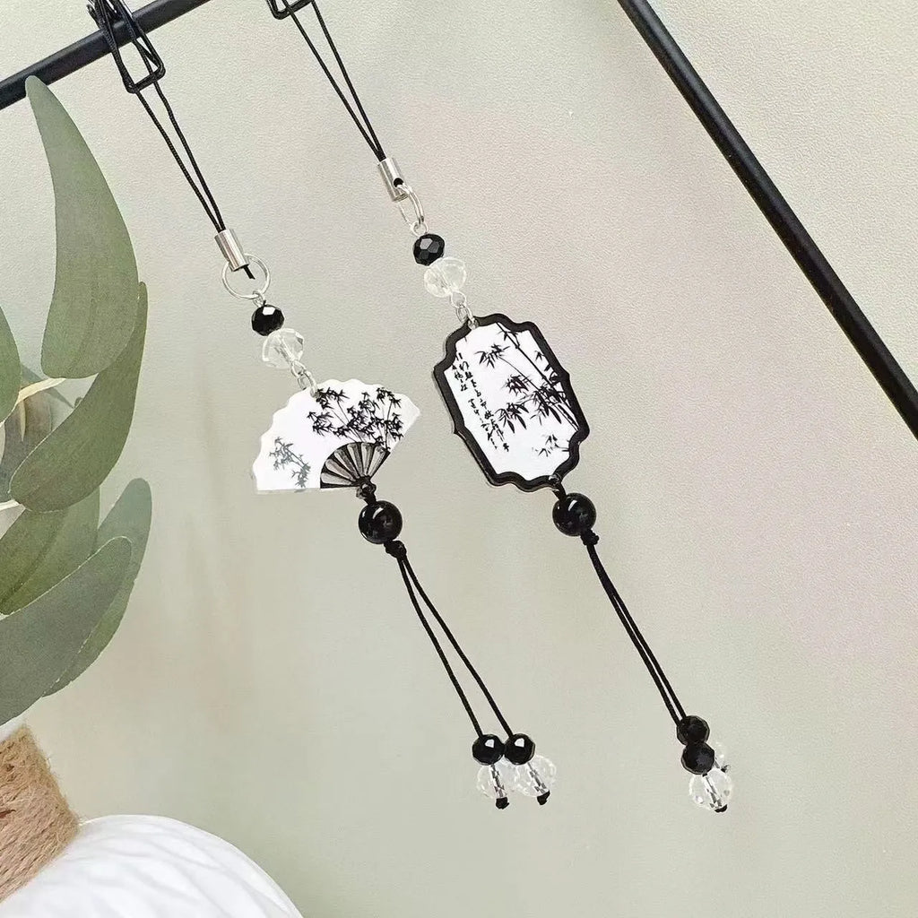 Guofeng Chinese-style floral bead keychain with baked varnish finish in Fan colour design.