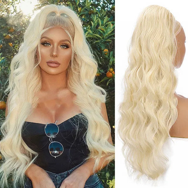 Women's drawstring ponytail hair extension in high temperature wire in colour 1B with tresses style