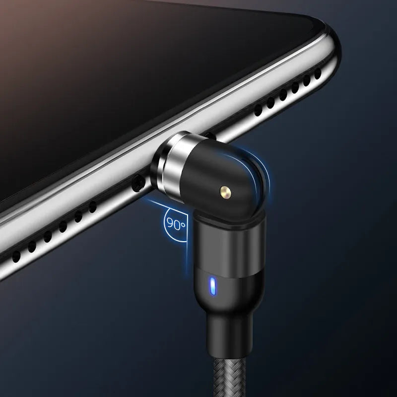 Rotating magnetic data cable in black with magnetic tip for 5V 2.4A charging only