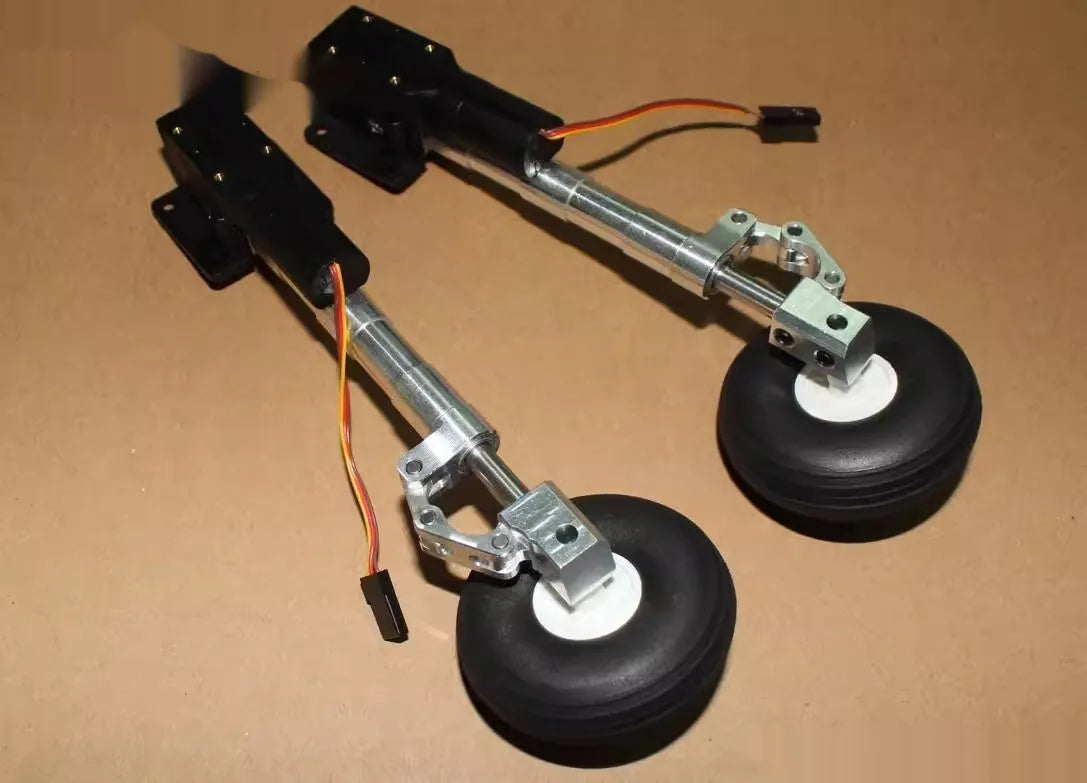 Alloy retractable drone landing gear with shock-absorbing damping system and three wheel size options