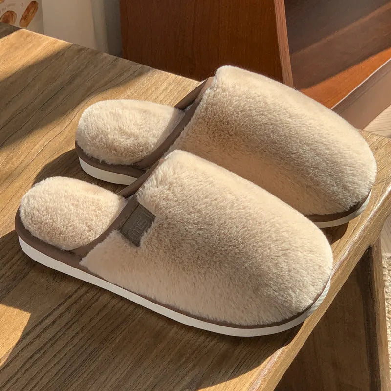 Winter plush slippers with PVC non-slip sole in blue, brown, coffee, pink and white solid colours