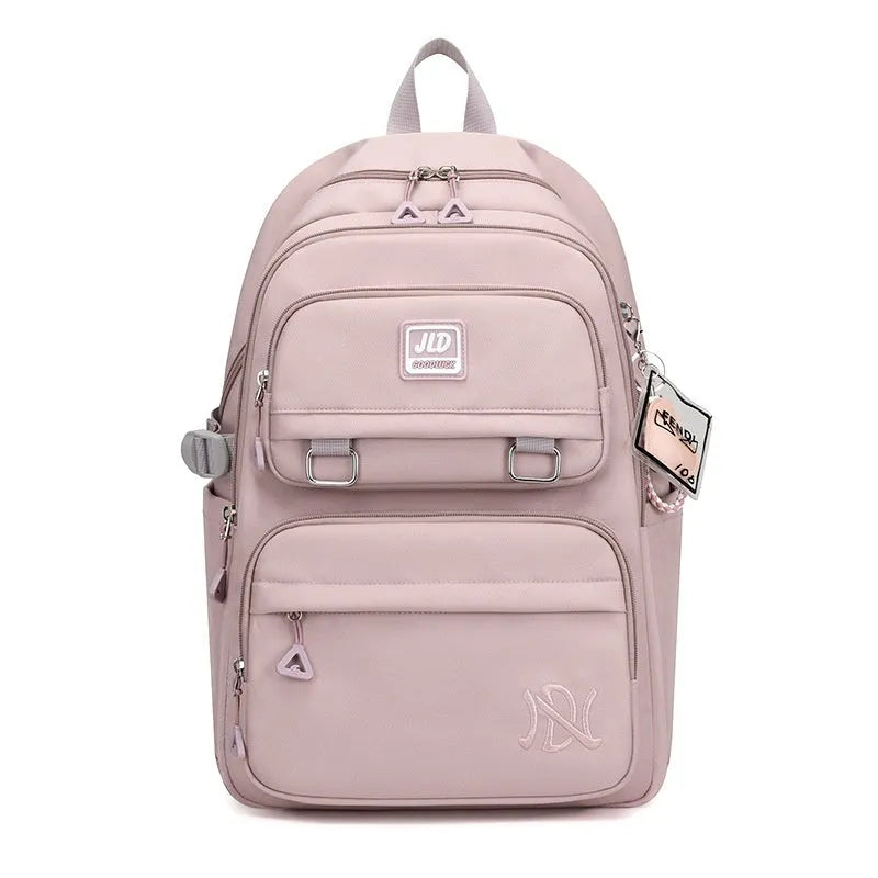 Large capacity girls' school backpack in nylon with physiological curve backplate and multiple colour options