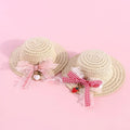 Handmade adjustable paper pet hat with a bowknot for a dog or cat, shown in a cartoon style.