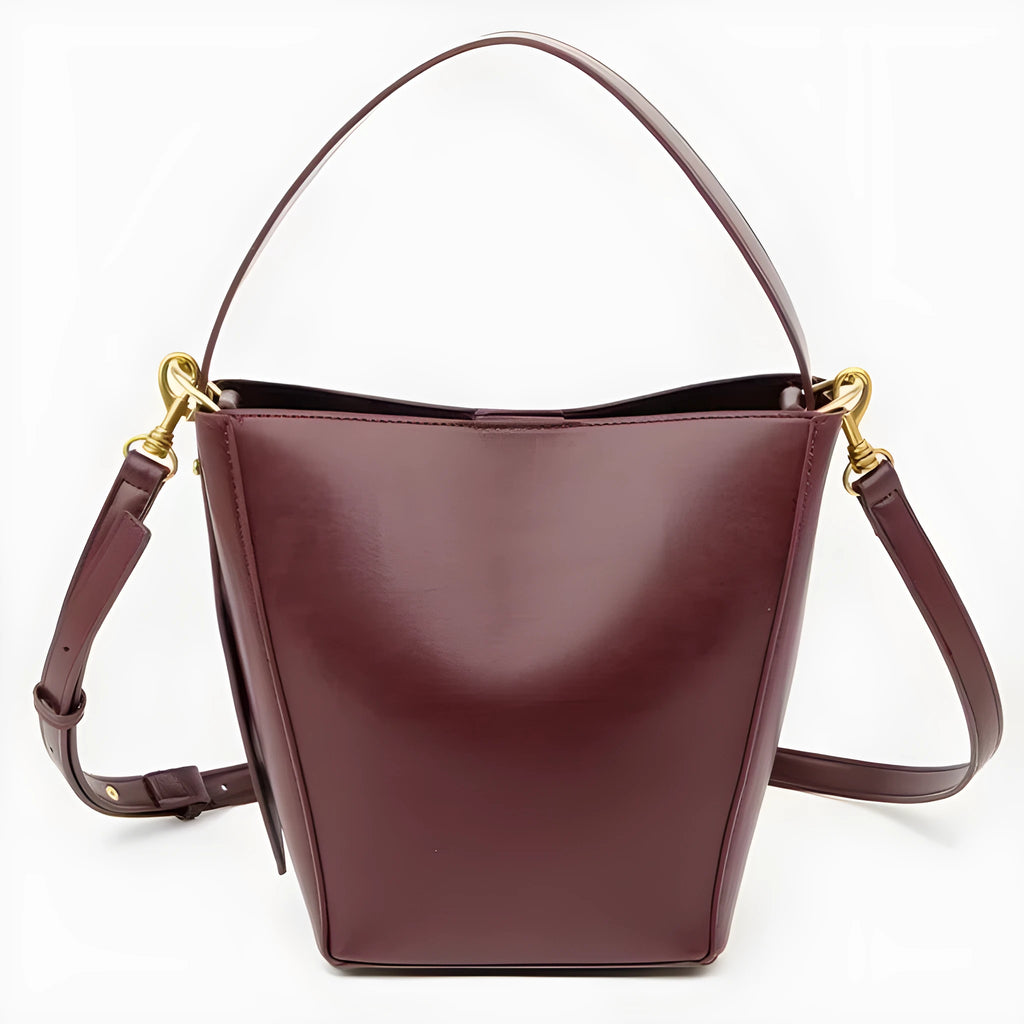 Urban minimalist PU crossbody shoulder bag in bucket style, available in black, army green, and wine red