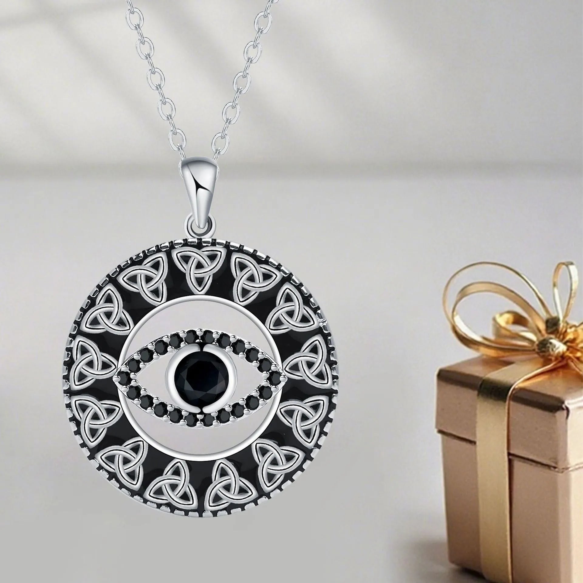 Copper Devil's Eye necklace with cross chain for women's jewellery