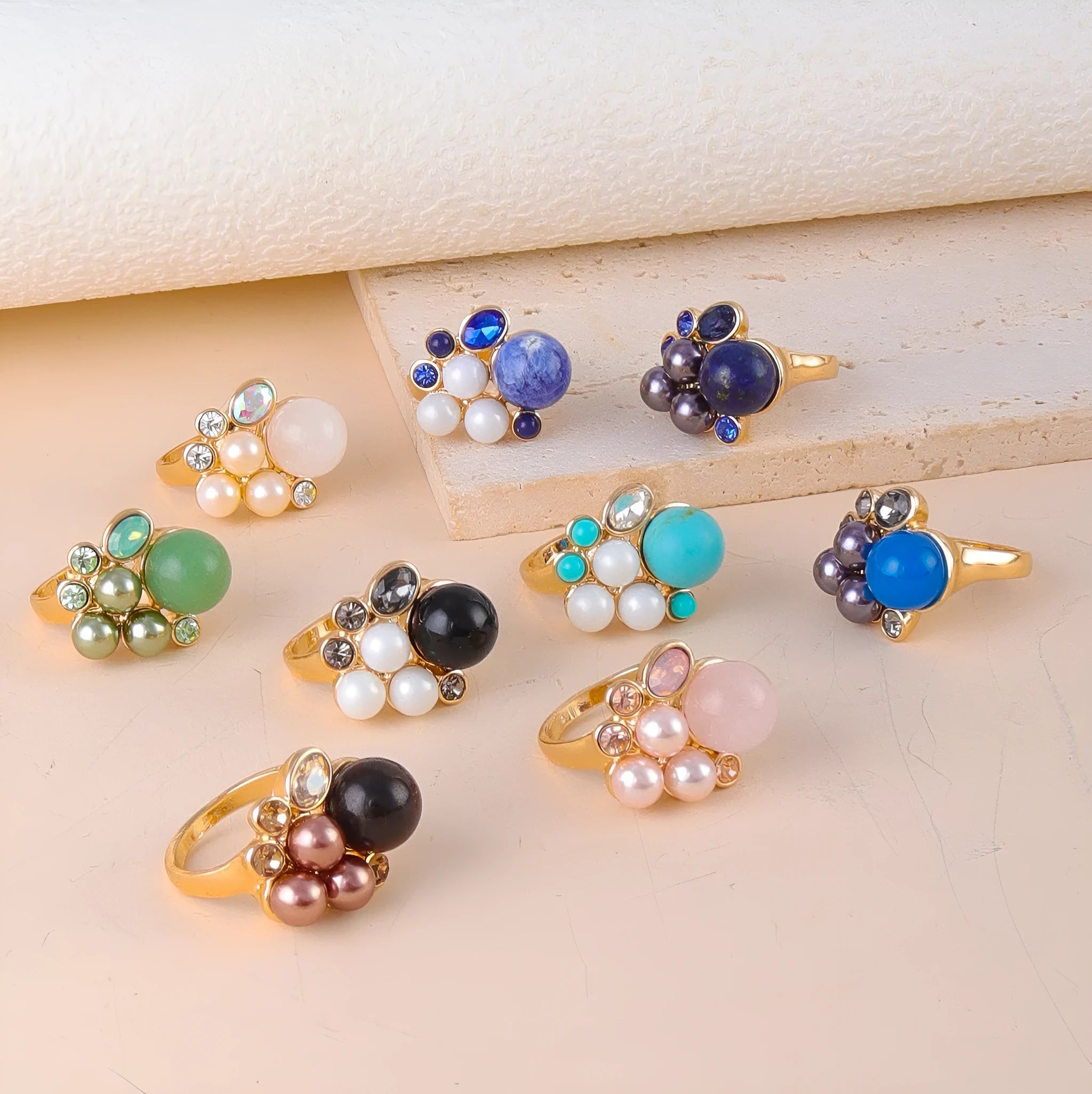 Zinc alloy flower ring for women size No 7 pink crystal colour