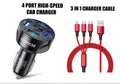 Fast charge car charger 4 USB ports QC3.0 3A ABS black white 3.8x3.8x7cm